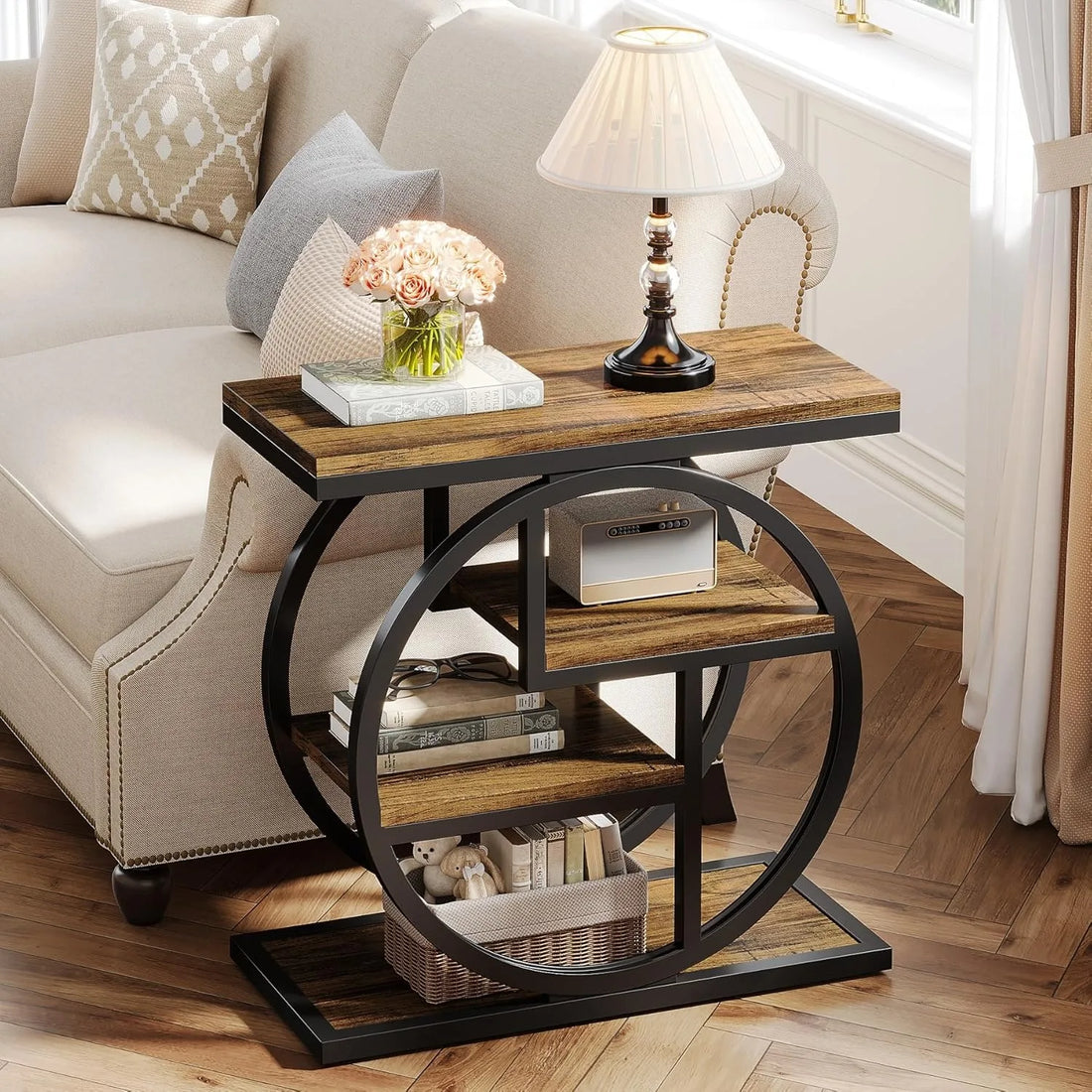 Vintage Living Room, 4-Tier - Storage Shelves Side Table