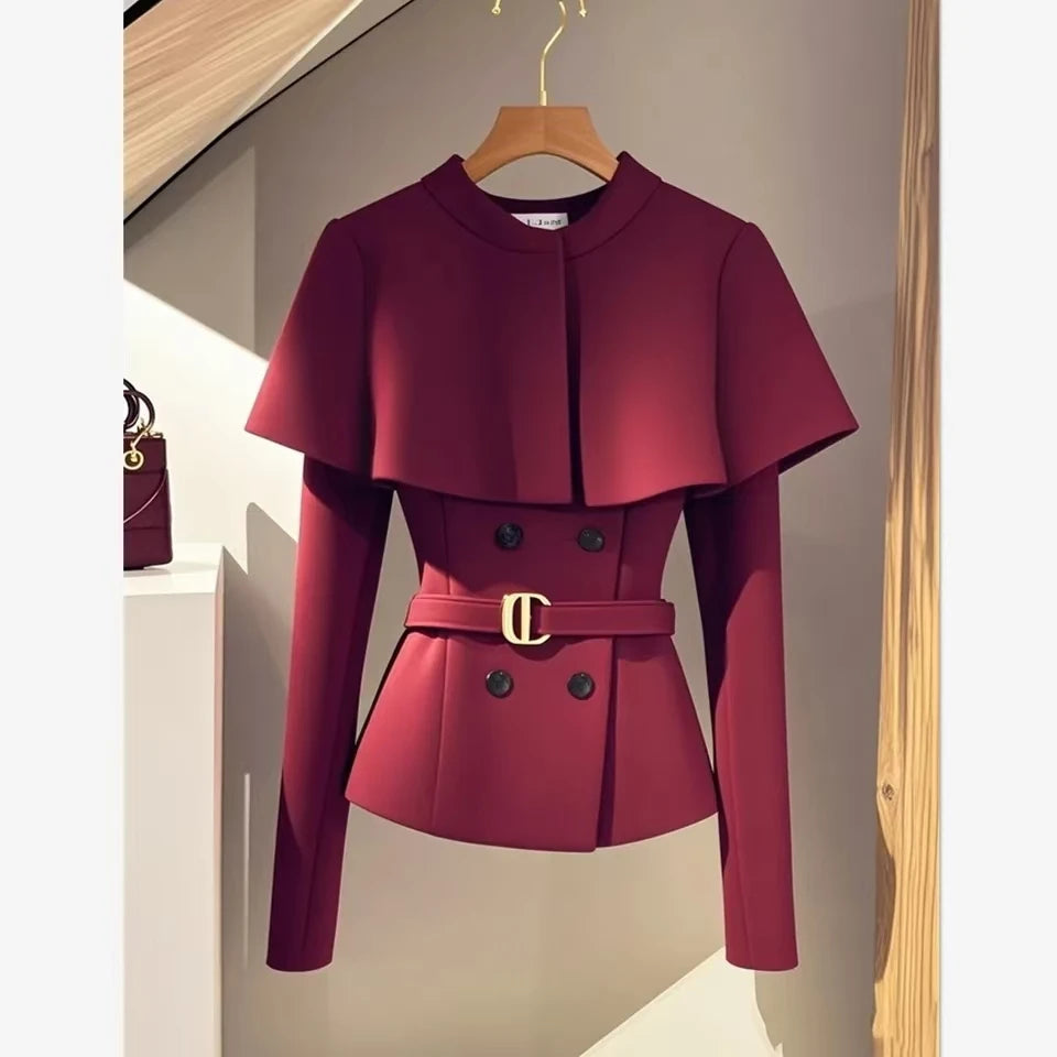 New Fashion Woolen Jacket Women Elegant O-Neck Double-Breasted Office Lady Outerwear Casual  Jacket