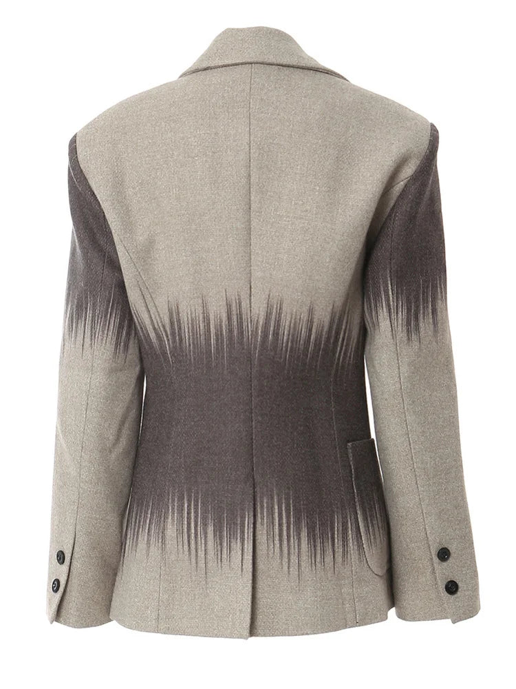 Colorblock Printting Chic Coats for Women Lapel Long Sleeve Spliced Single Breasted Asymmetrical Jackets Female New