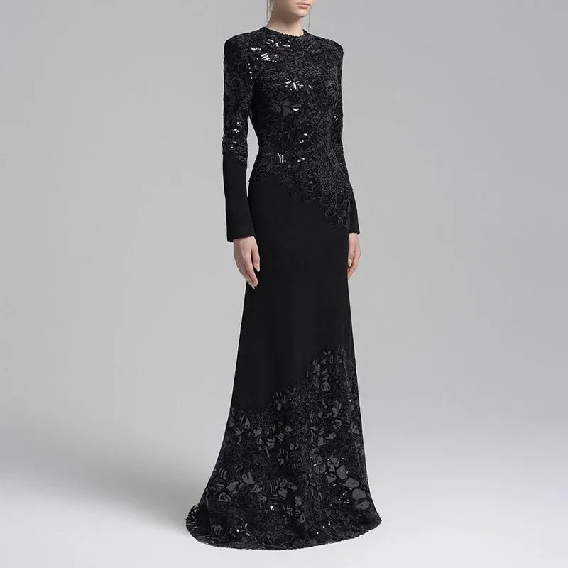 New Modern Fashion Beige Lace Embroidery Women Dress