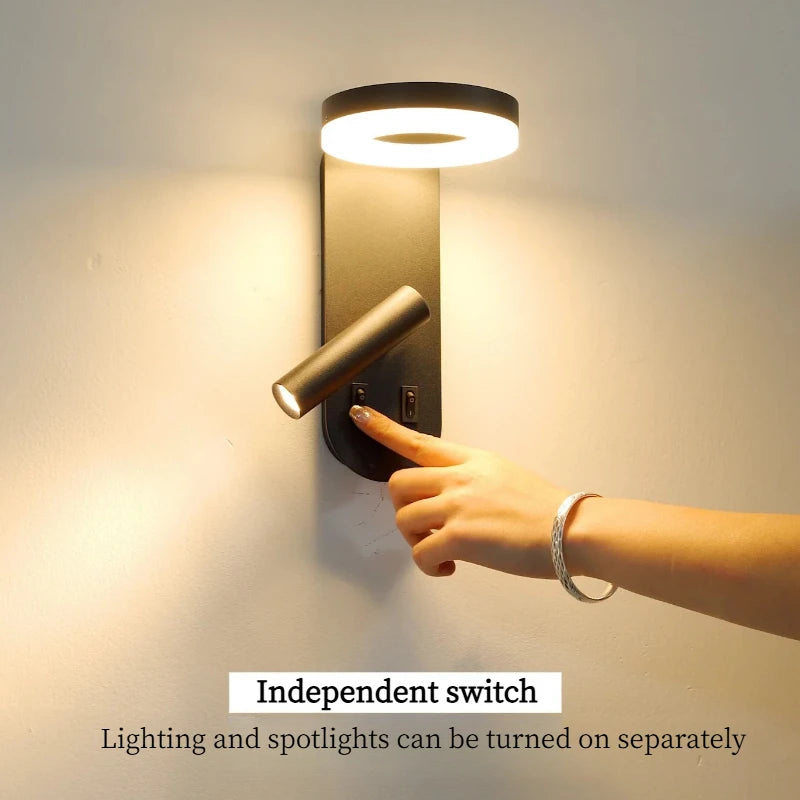 Modern Bedroom/Hotel Wall Light with Switch Rotatable Spotlight