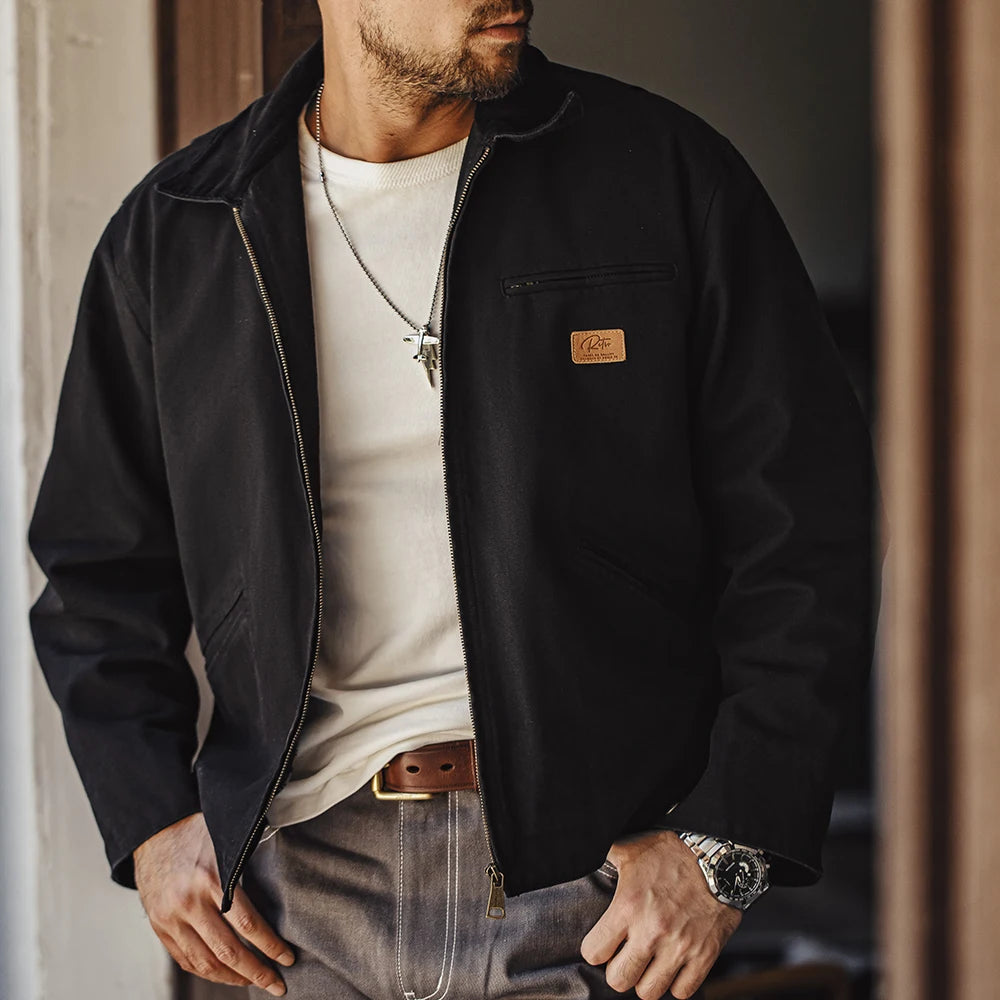 Retro Canvas Detroit Hunting J001 Jacket with Heavyweight Cotton Pockets Design Lapel Collar Zipper Coat for Men'S Autumn
