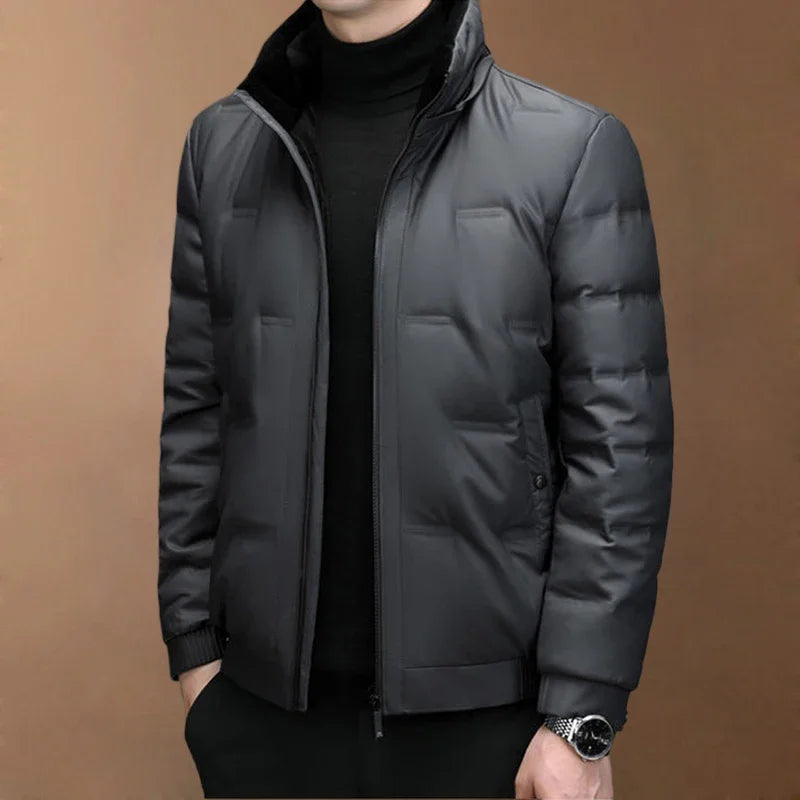 New Genuine Leather down Jacket Men Winter Short Hooded Puffer Jacket Men Waterproof Hooded down Coat Men Real