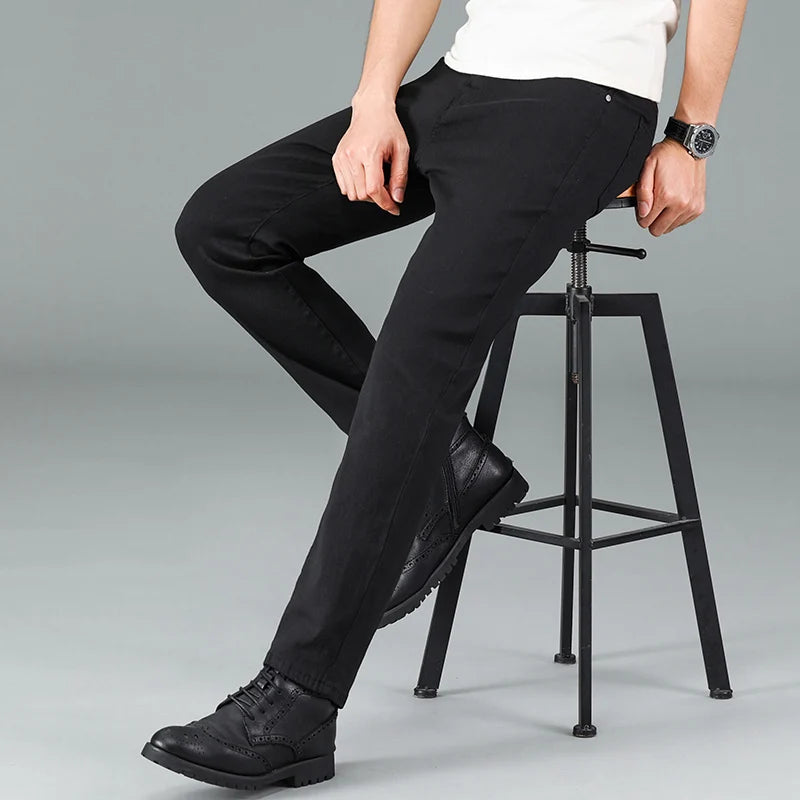 Mens Pure Black Jeans Korean Version Trendy Straight Fit Pants  Classic Business Jeans