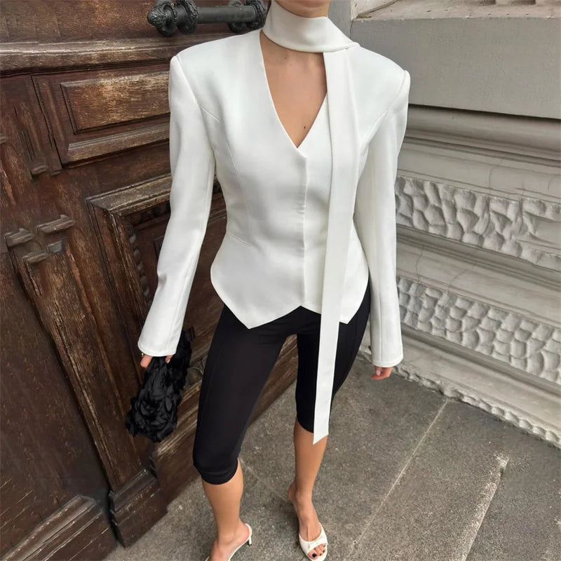 New Women Lace up V Neck jacket blazer