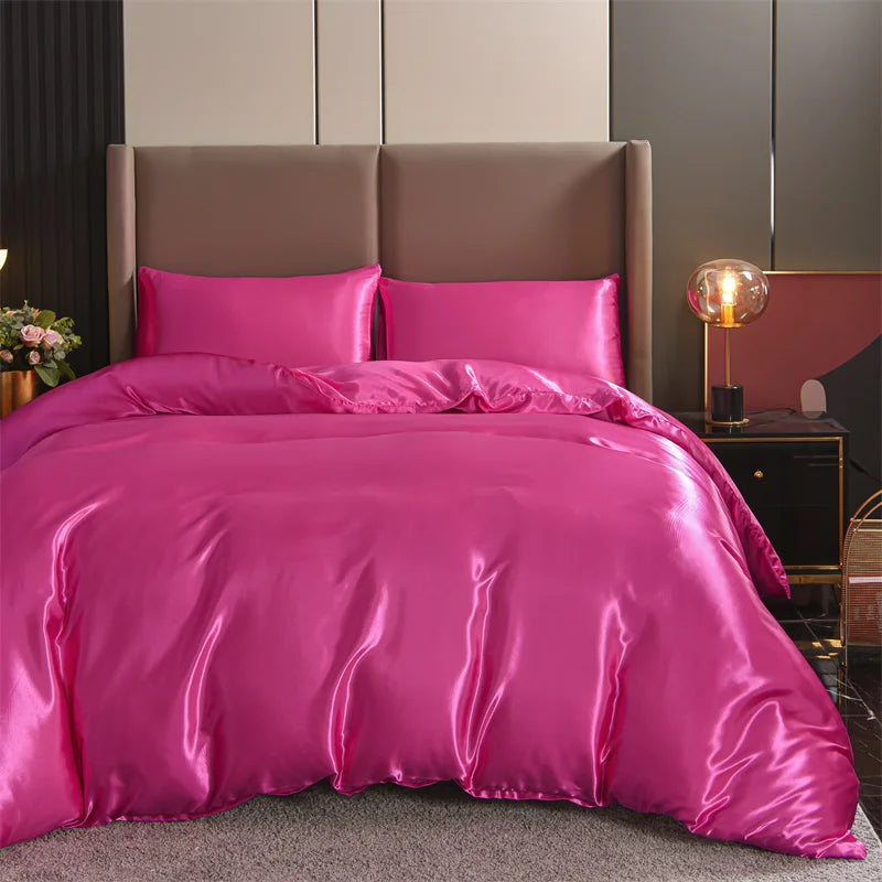 New 3Pc Satin Duvet Cover Set Bedding Luxury Sets 