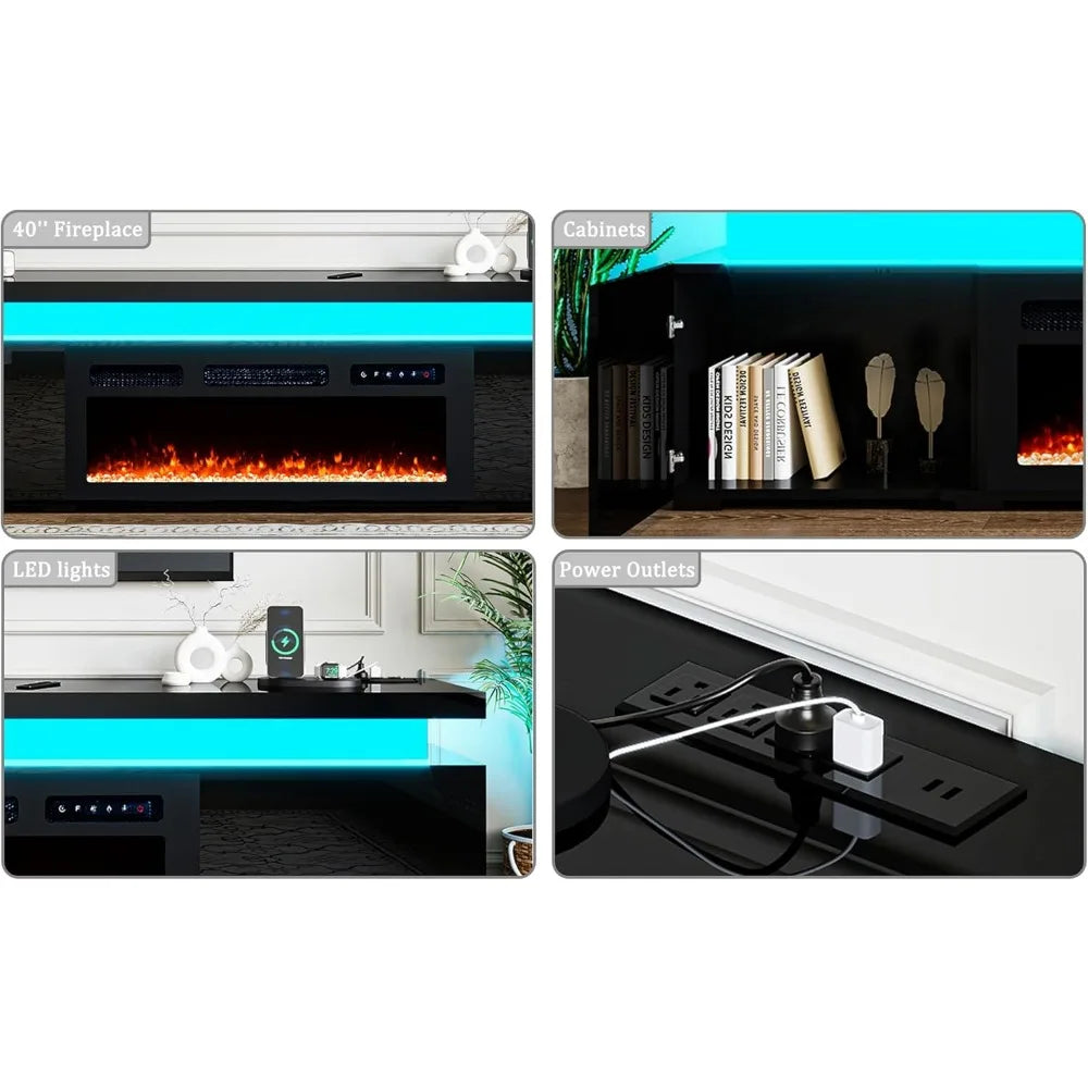 New  Fireplace TV Stand for 90 Inch Tvs, Modern with LED Lights