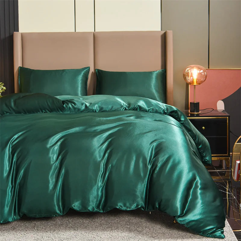 New 3Pc Satin Duvet Cover Set Bedding Luxury Sets 