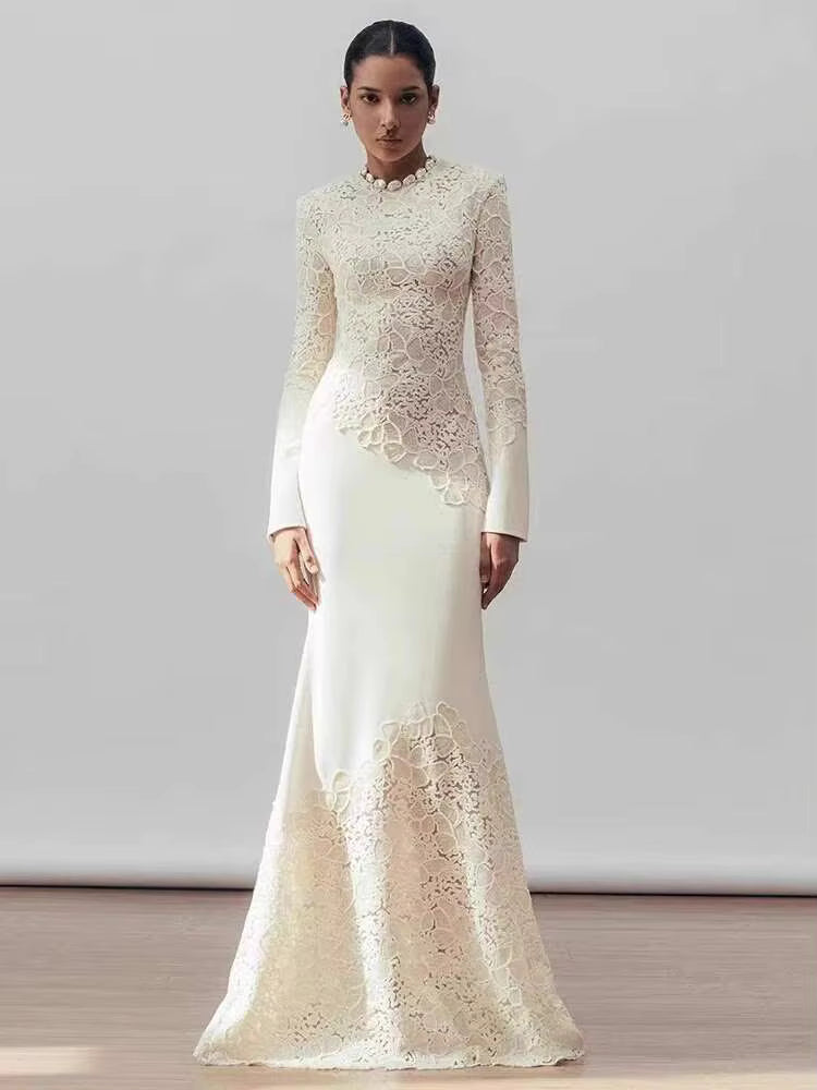 New Women Out Lace Stand Collar Wedding Party Dress