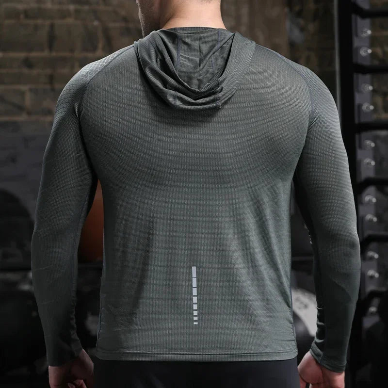 Men Outdoor Sports Hoodies Quick Dry Fit Long Sleeve Tops with Hood Male Running Activewear Casual Quick Dry Sweatshirts