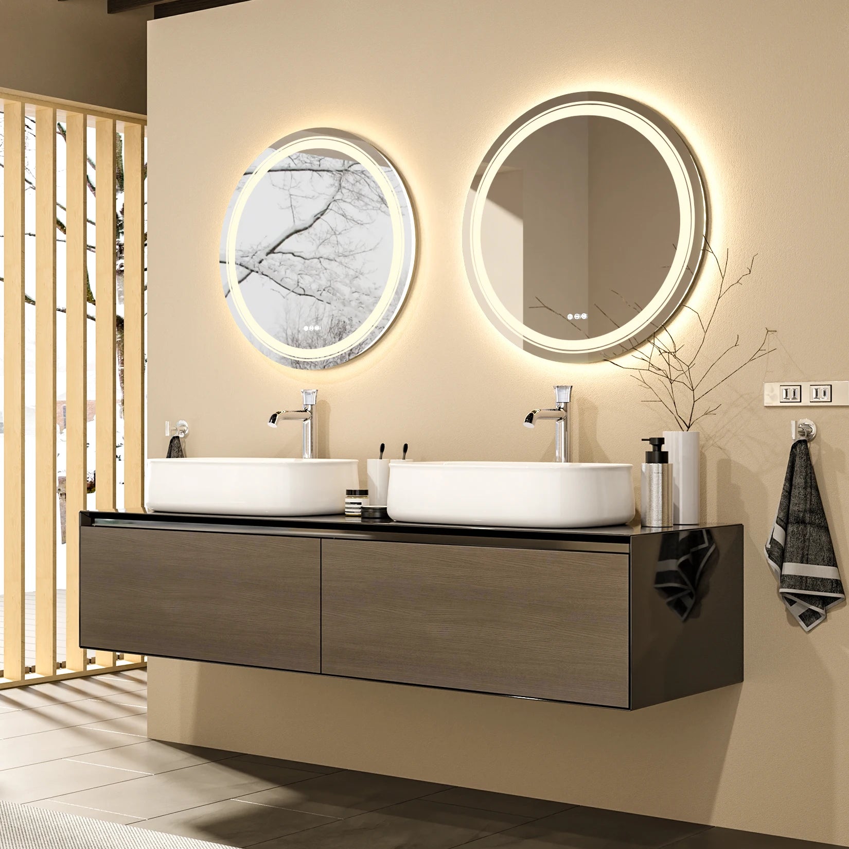 Smart Touch LED round Wall Mounted Vanity Mirror with Demister