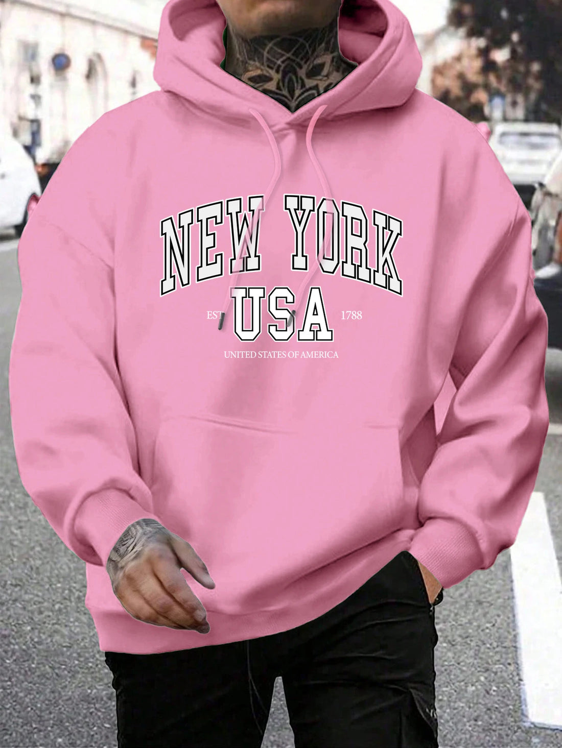 New NYC Print Male Hoody Fashion Loose Hoodies Casual Warm Hooded Mens Wear