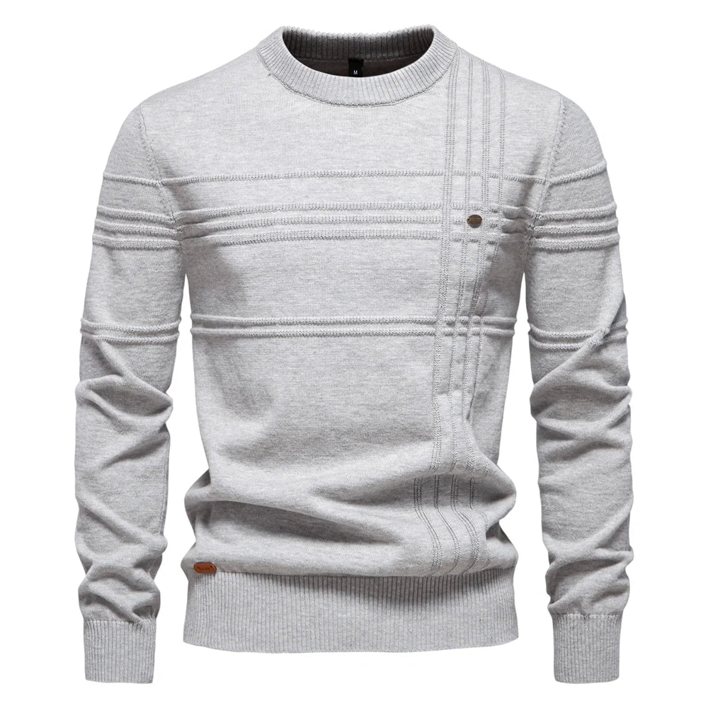 Stylish Mens Crewneck Pullover Sweater Knitted Cotton Stripped Quality Autumn Winter Warm Sweaters for Men