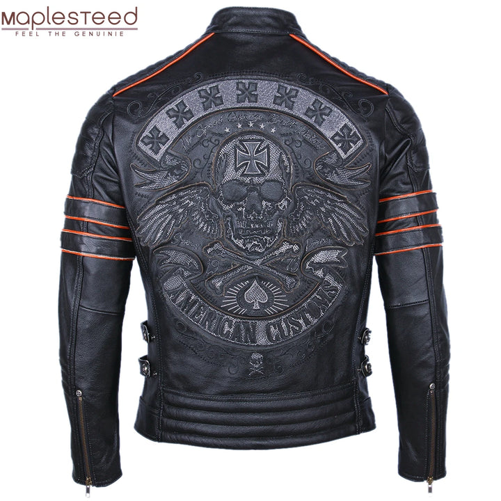 Premium Embroidery  Motorcycle Leather Jackets 100% Natural Cowhide Moto Jacket Biker Leather Jacket Mens