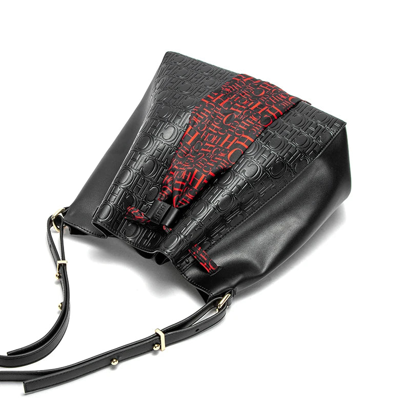 Fusion CH Luxury Women' PU Bucket Large Capacity Shopping Travel Commuter Shrink Scarf Shoulder Bag