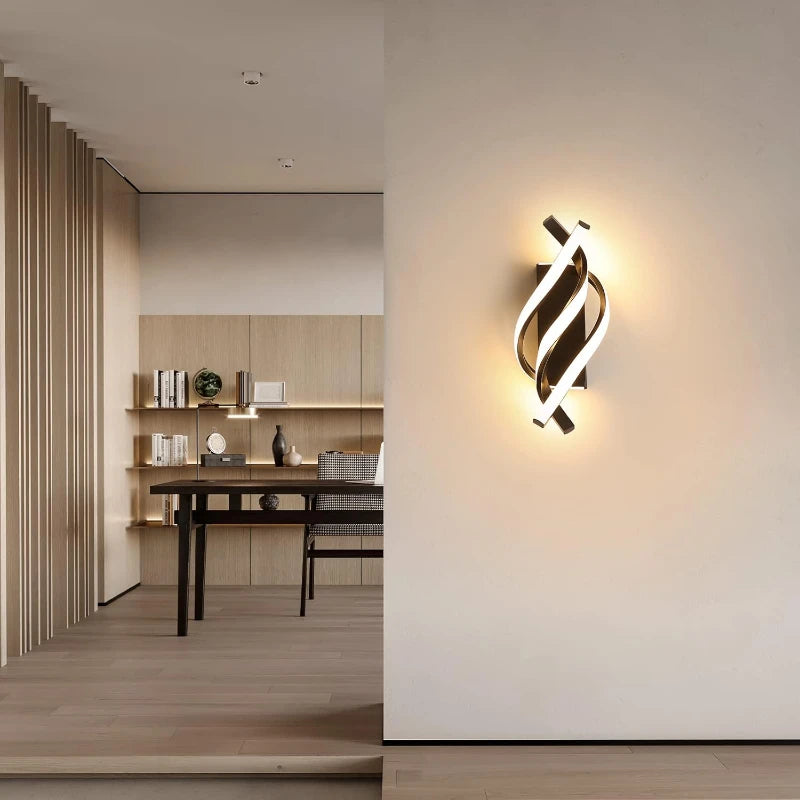 Curved Spiral Design LED Wall Lamp Bedroom Bedside Home Decor Light