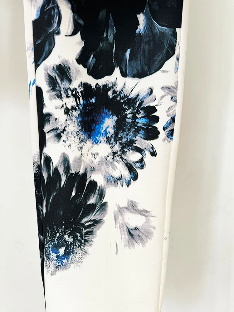 HIGH STREET Newest 2024 Fashion Designer Women'S Gorgeous Floral Printed Blazer Suit Jacket Pencil Pants Set 2Pcs