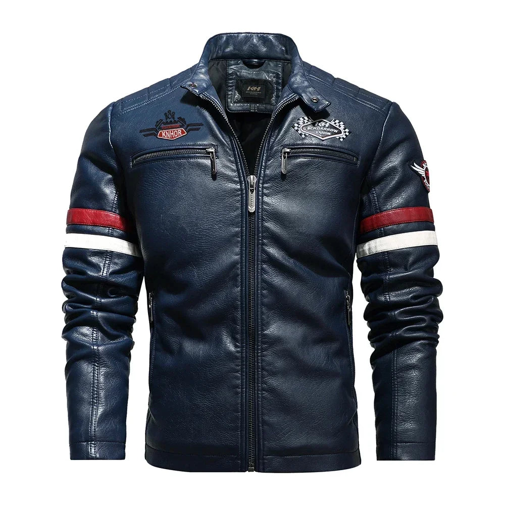 Mens Vintage Motorcycle Jacket 2024 Men Fashion New Biker Leather Jacket Male Embroidery Bomber Coat Winter Fleece Pu Overcoat