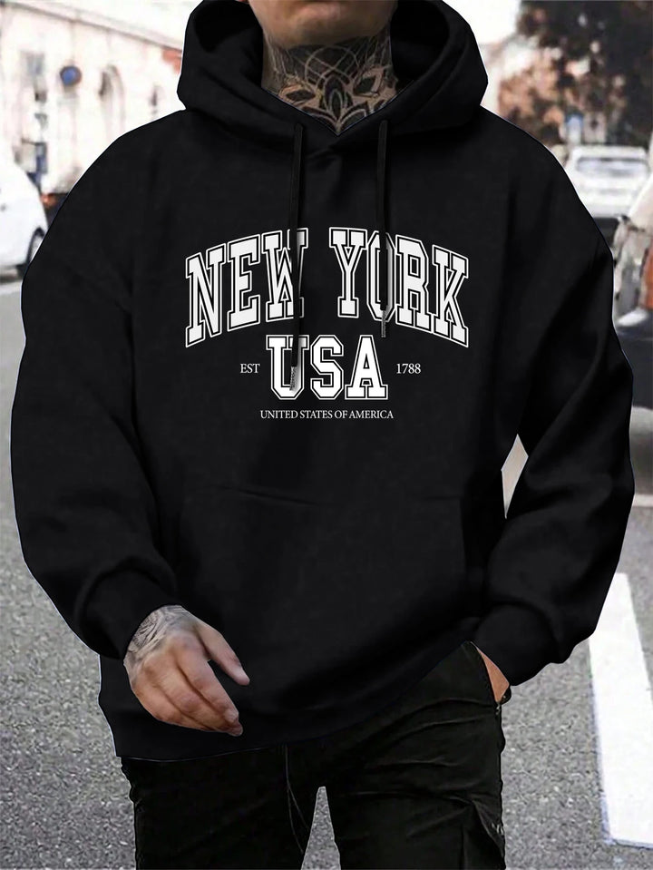 New NYC Print Male Hoody Fashion Loose Hoodies Casual Warm Hooded Mens Wear