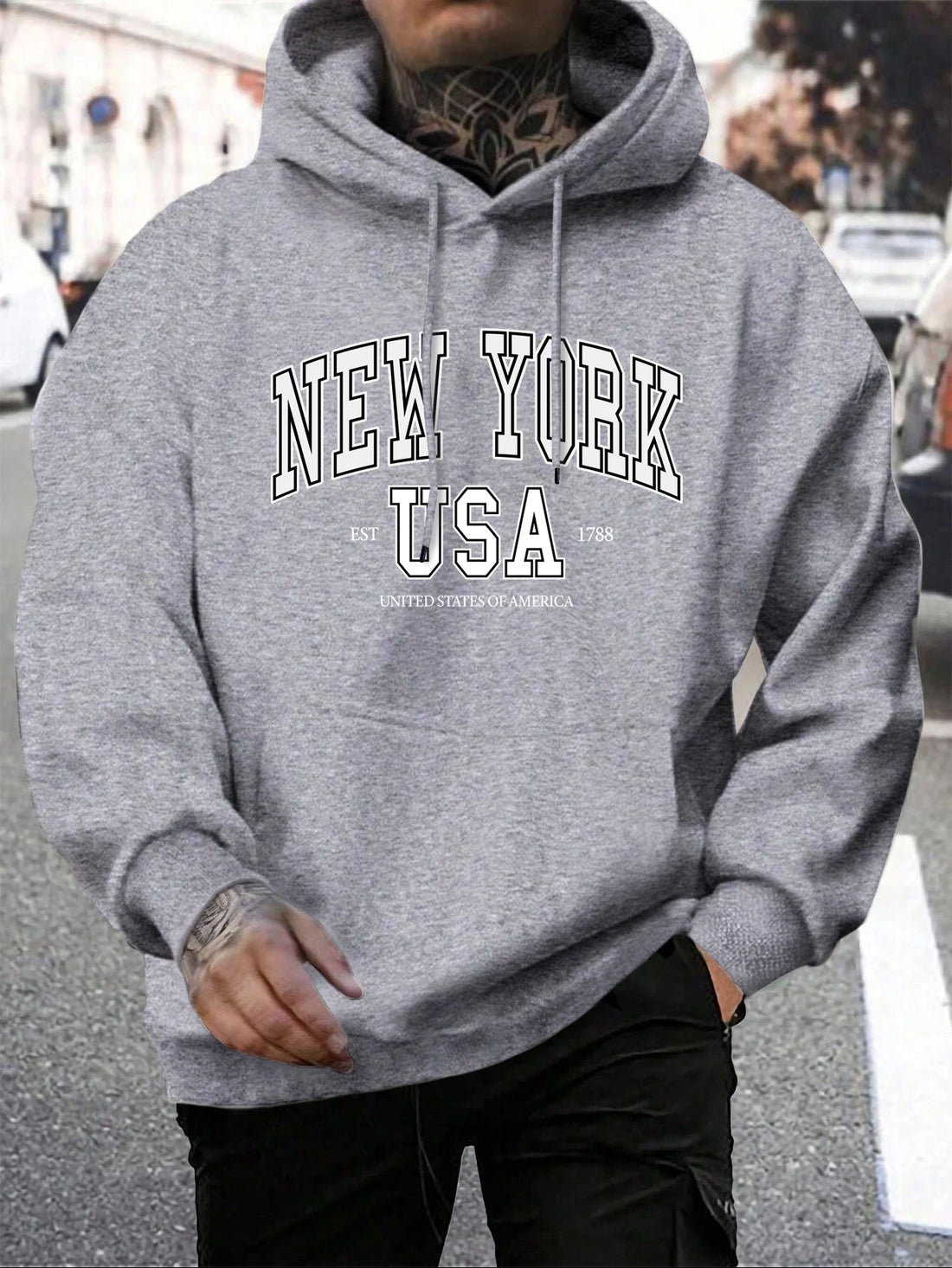 New NYC Print Male Hoody Fashion Loose Hoodies Casual Warm Hooded Mens Wear