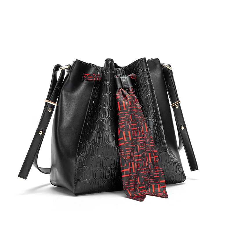 Fusion CH Luxury Women' PU Bucket Large Capacity Shopping Travel Commuter Shrink Scarf Shoulder Bag