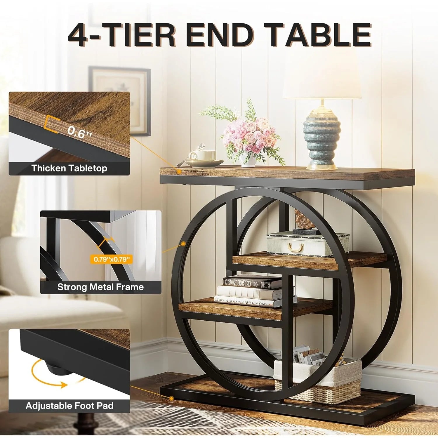 Vintage Living Room, 4-Tier - Storage Shelves Side Table