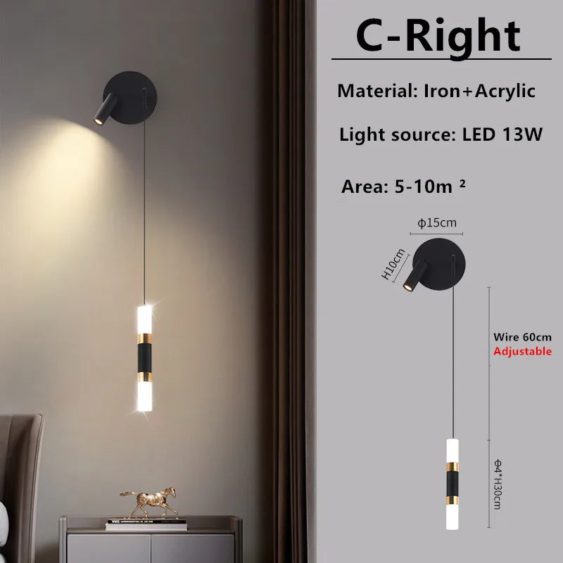 Bedside Wall Lamp Nordic Minimalist Living Room Background Wall Lamp Spot Lamp Light Luxury Ledmodern Bedroom Small Pendant Lamp