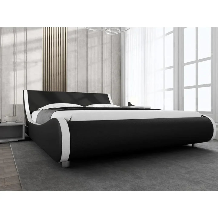 New Luxury Padded Oversized Platform Bed Frame, Sled Bed, Artificial Leather Headboard, Wooden Board Support