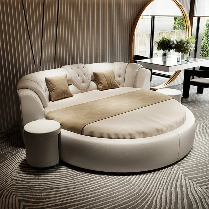 Premium European Lux Double Round Bed Modern Furniture