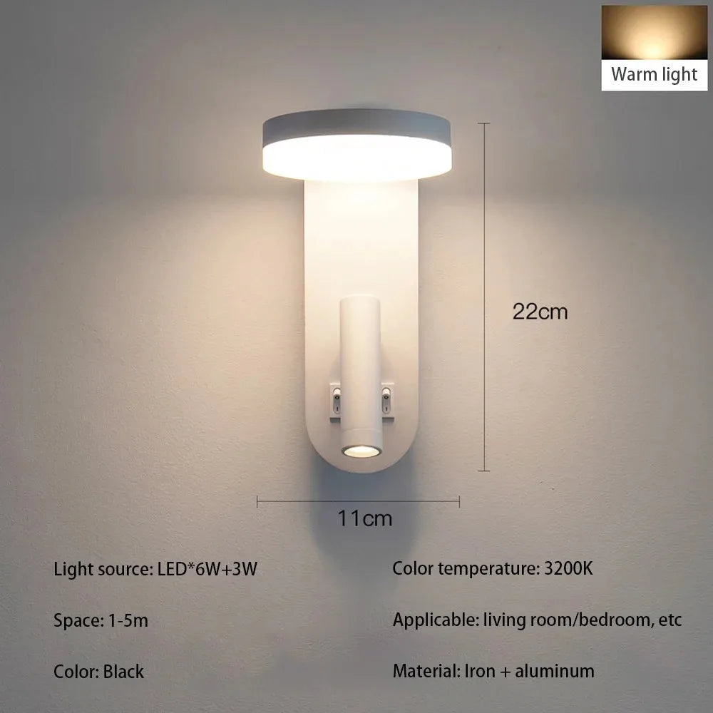 Modern Bedroom/Hotel Wall Light with Switch Rotatable Spotlight