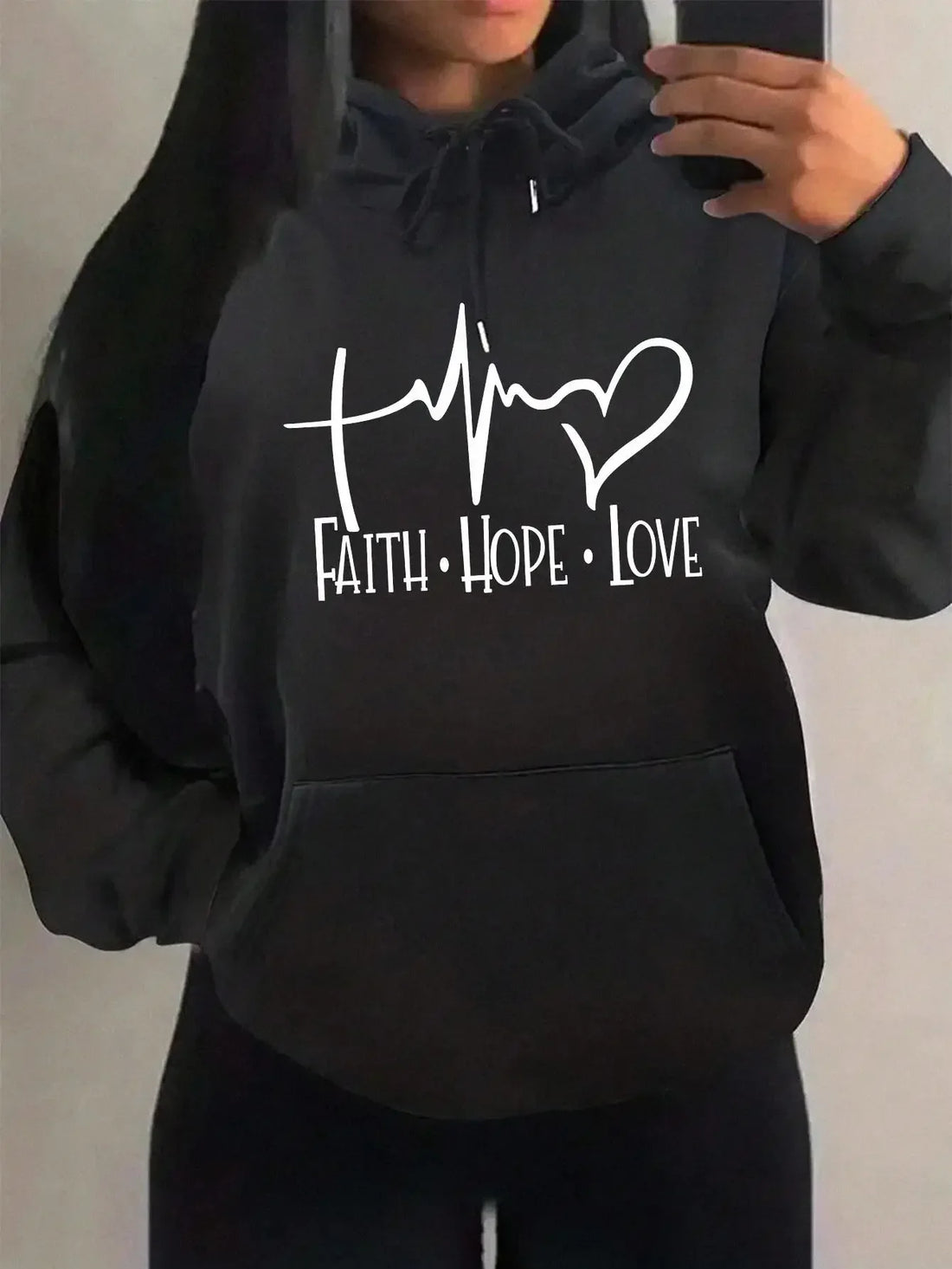 Unisex Fusion Printed Hoodies Faith Hope Love Letter Graphic Women Hoody Street Casual Loose 