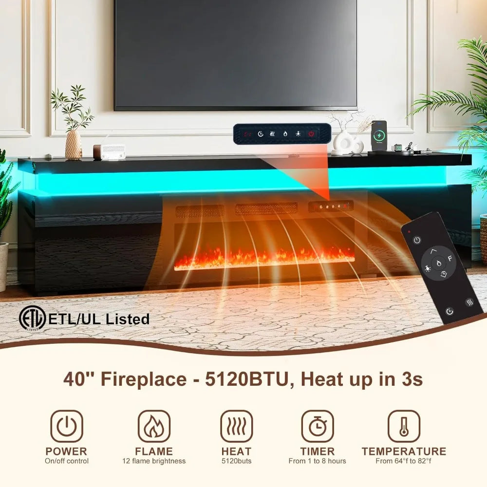 New  Fireplace TV Stand for 90 Inch Tvs, Modern with LED Lights