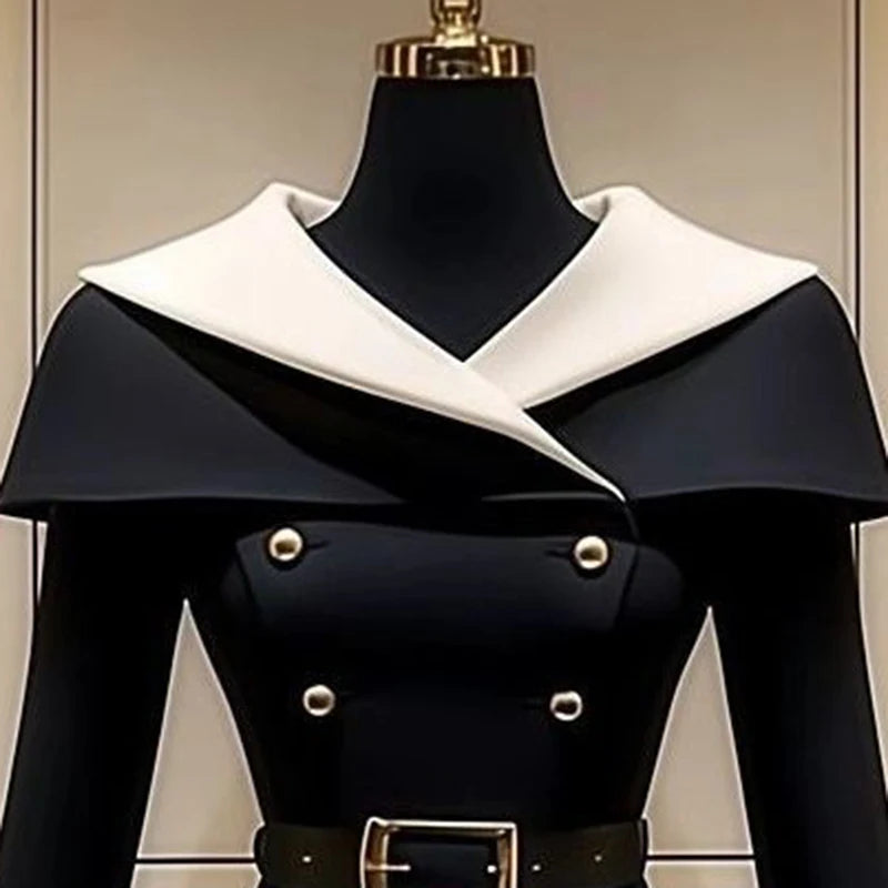 Fashion New Black Long Sleeve Jacket for Women'S Clothing Luxury Coat 2024 Autumn Popular Elegant Cardigan Double-Breasted Tops