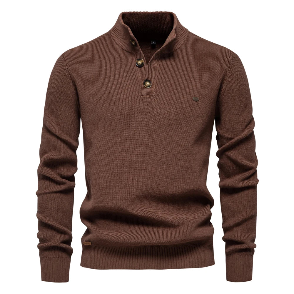 Mens Mock Neck Button up Cotton Pullover Sweaters Casual Social Knit Turtleneck Autumn Winter Sweaters for Men