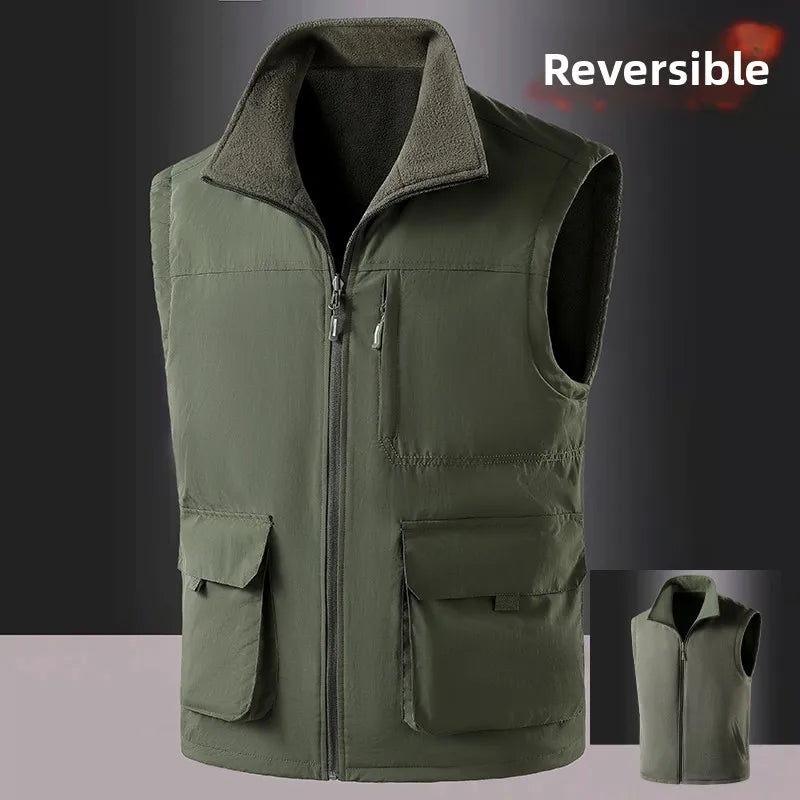Mens Double Sided Wear Fleece Lined Vest Jacket