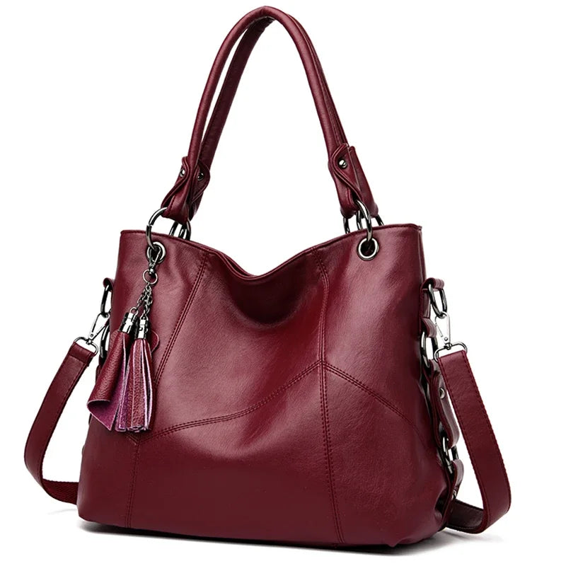  Women Casual Tote Bag Luxury Handbag Ladies Genuine Leather Tassels Crossbody Bags