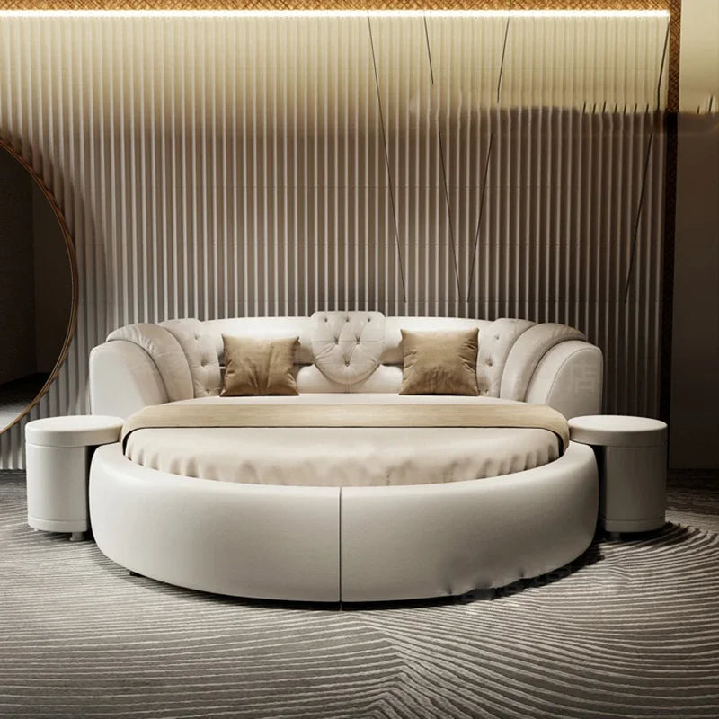 Premium European Lux Double Round Bed Modern Furniture
