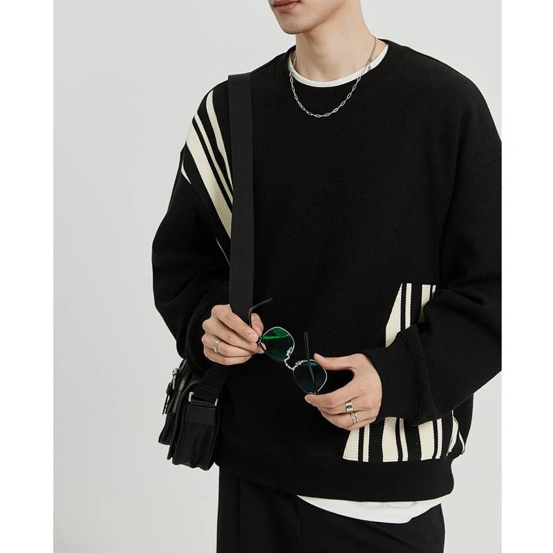 New Designed Trendy Striped Patchwork Long Sleeve Modern Streetwear Sweatshirt 