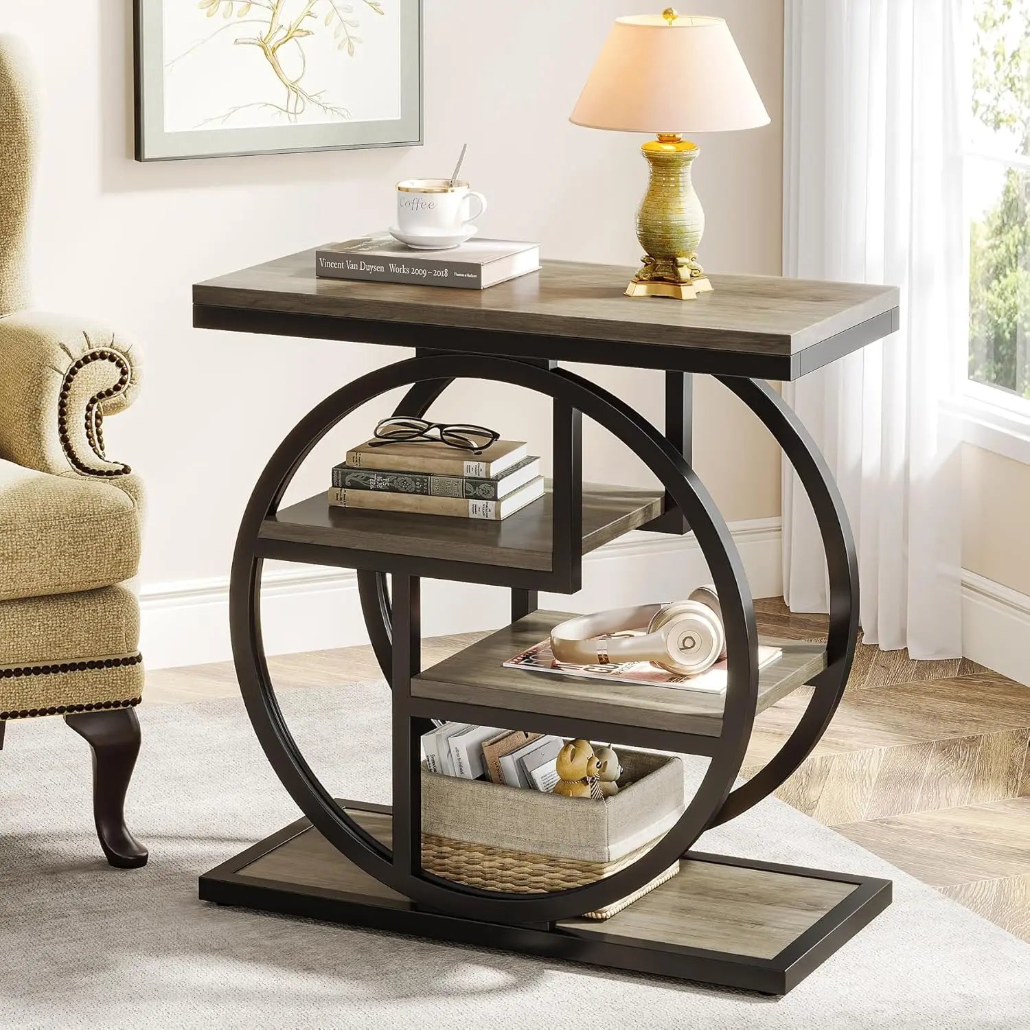 Vintage Living Room, 4-Tier - Storage Shelves Side Table