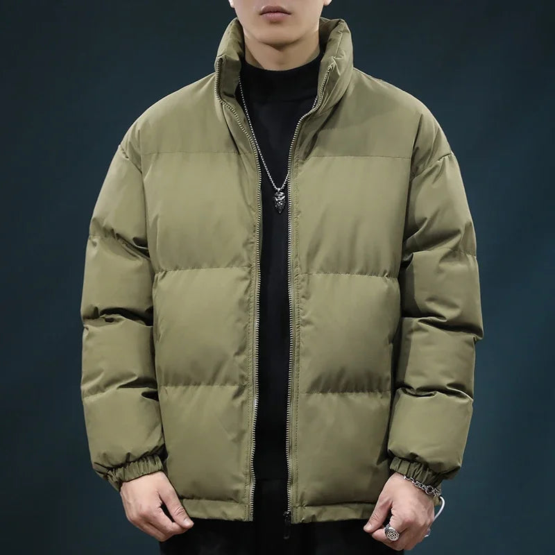 2024 Men Winter Fashion Stand Collar Cotton-Padded Jacket Men'S Loose Warm Puff Coats Male Solid Color Casual Overcoats G504