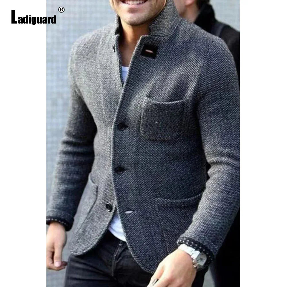 Mens Elegant Leisure Casual Knitted Blazers European Style 2024 Spring Classic Blazer