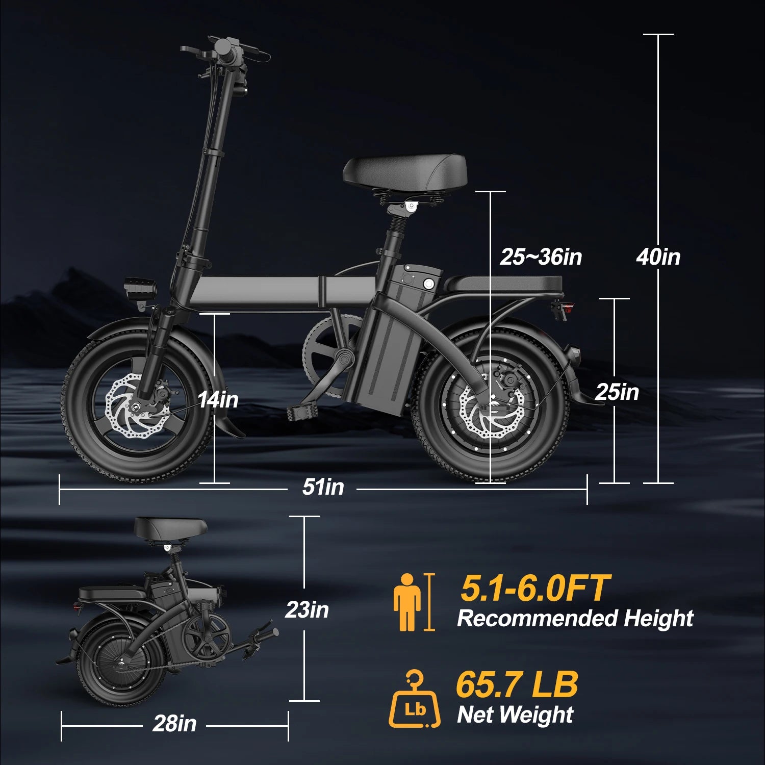New Electric Bike for Adults, Folding Electric Bike, 500W Peak Motor