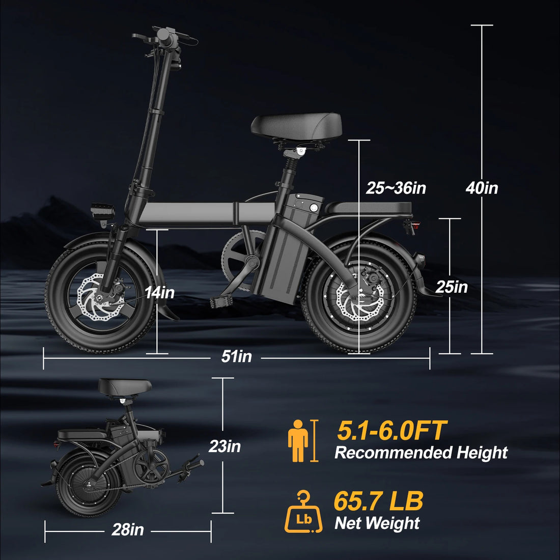 New Electric Bike for Adults, Folding Electric Bike, 500W Peak Motor