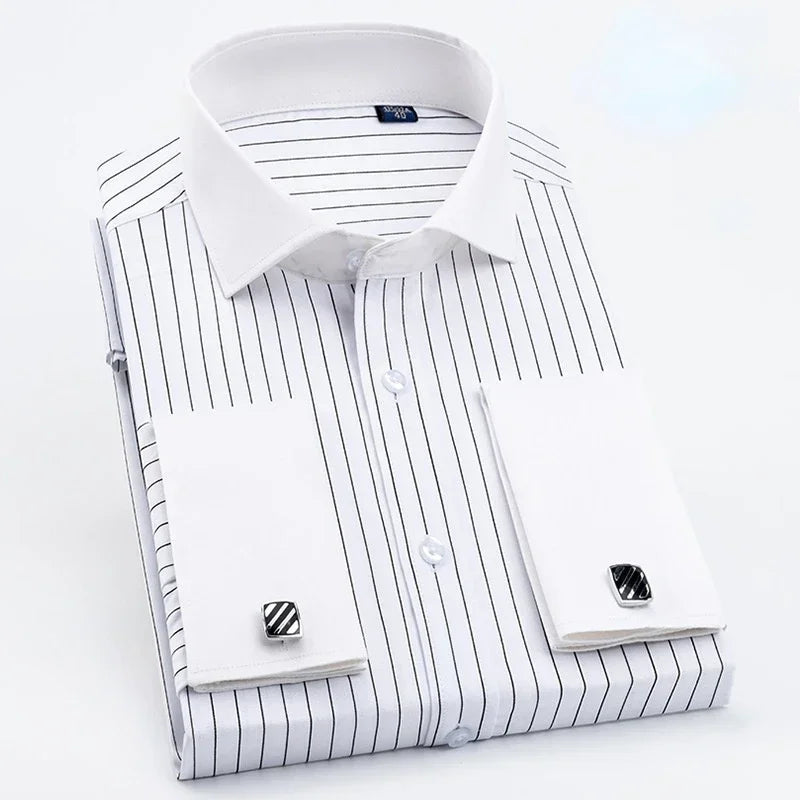 Mens French Style High Quality Fit Cuff Dress Shirts (Cufflinks Included)