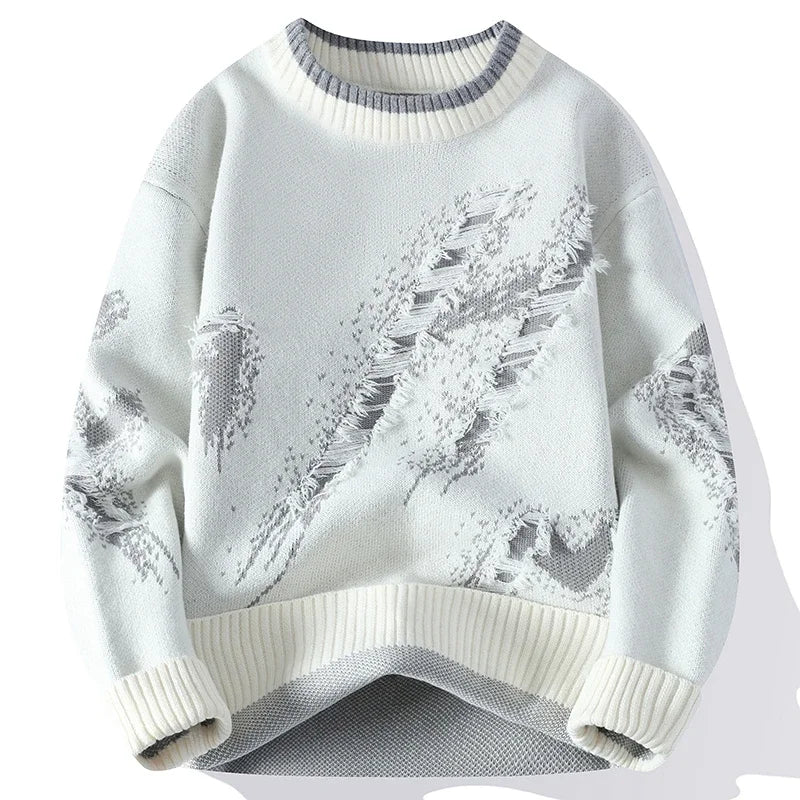 Autumn High Street Sweater Men 2024 Ripped Fashion Hip-Hop Knit Pullover High Quality Loose Warm Thick Outdoor Men Women Sweater