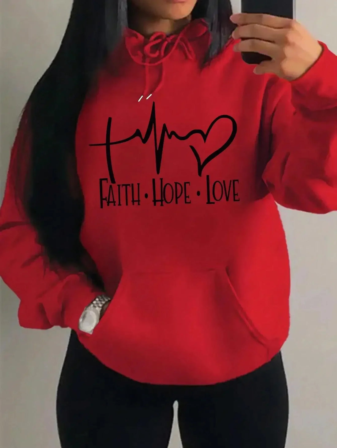 Unisex Fusion Printed Hoodies Faith Hope Love Letter Graphic Women Hoody Street Casual Loose 