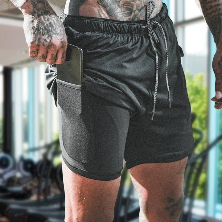 Modern 2 in 1 Compression Shorts for Men Gym Workout Running Shorts with Phone Pockets 