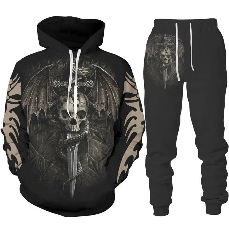 New 3D Hoodie Pant Dragon Print Track Suit Set