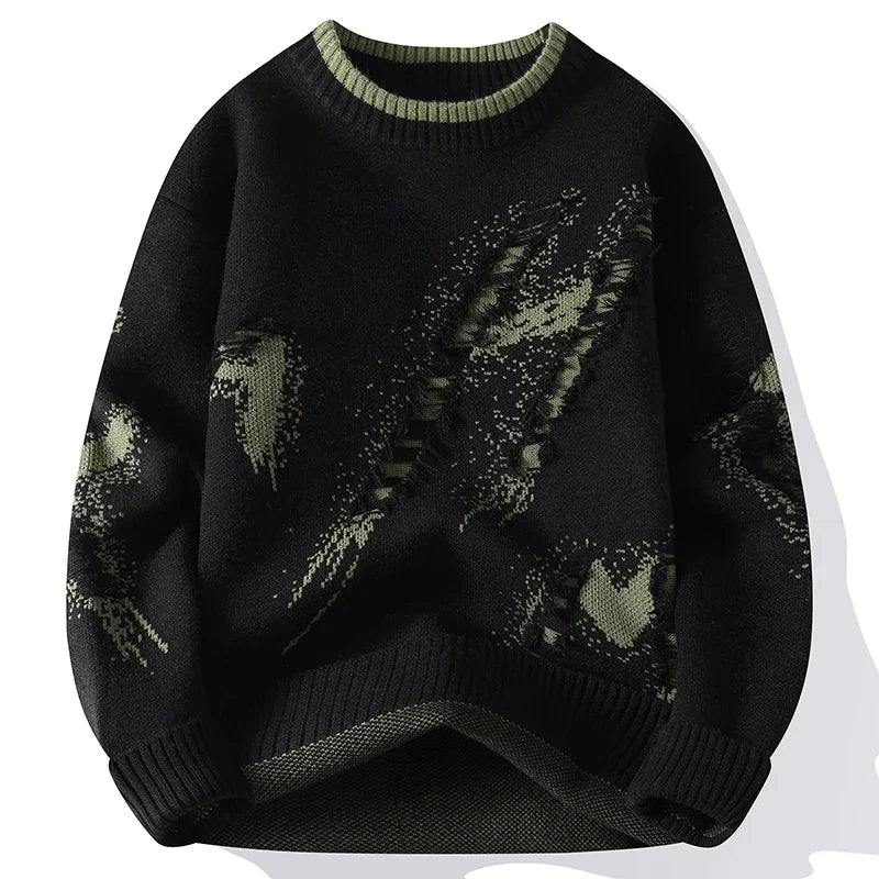 Autumn High Street Sweater Men 2024 Ripped Fashion Hip-Hop Knit Pullover High Quality Loose Warm Thick Outdoor Men Women Sweater