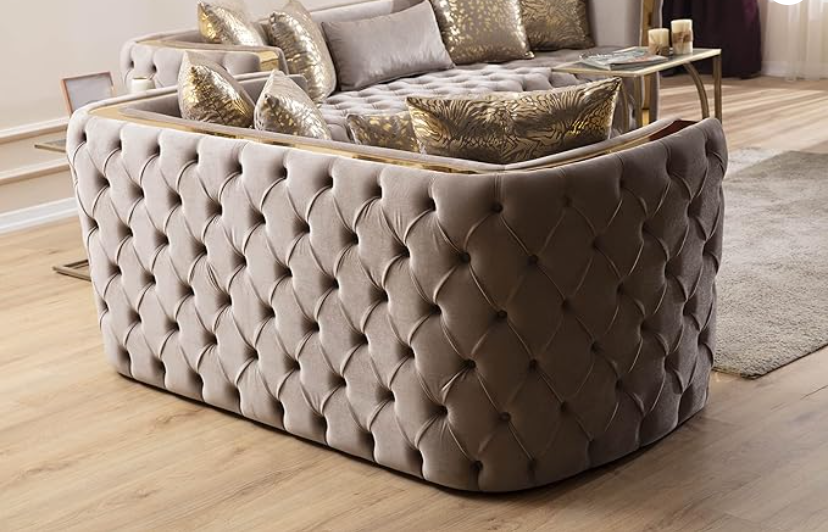 luxury Couch Velvet Chesterfield Loveseat - 2 Seater sofa and 4 Throw Pillows